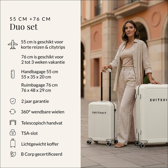 SUITSUIT Kofferset - Handbagage Koffer - Reiskoffer Groot - Kofferset 2 delig - TSA Slot - Lichtgewicht - Caretta Tofu White