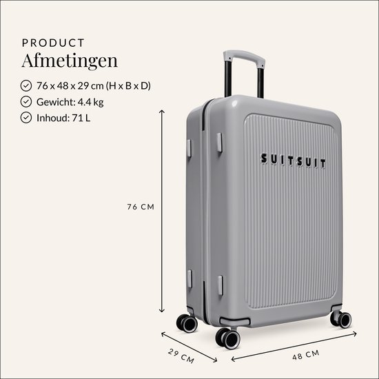 SUITSUIT Koffer 75x48x29 cm - Reiskoffer - Koffer groot - TSA Slot - 71L - Caretta - Titanium Grey