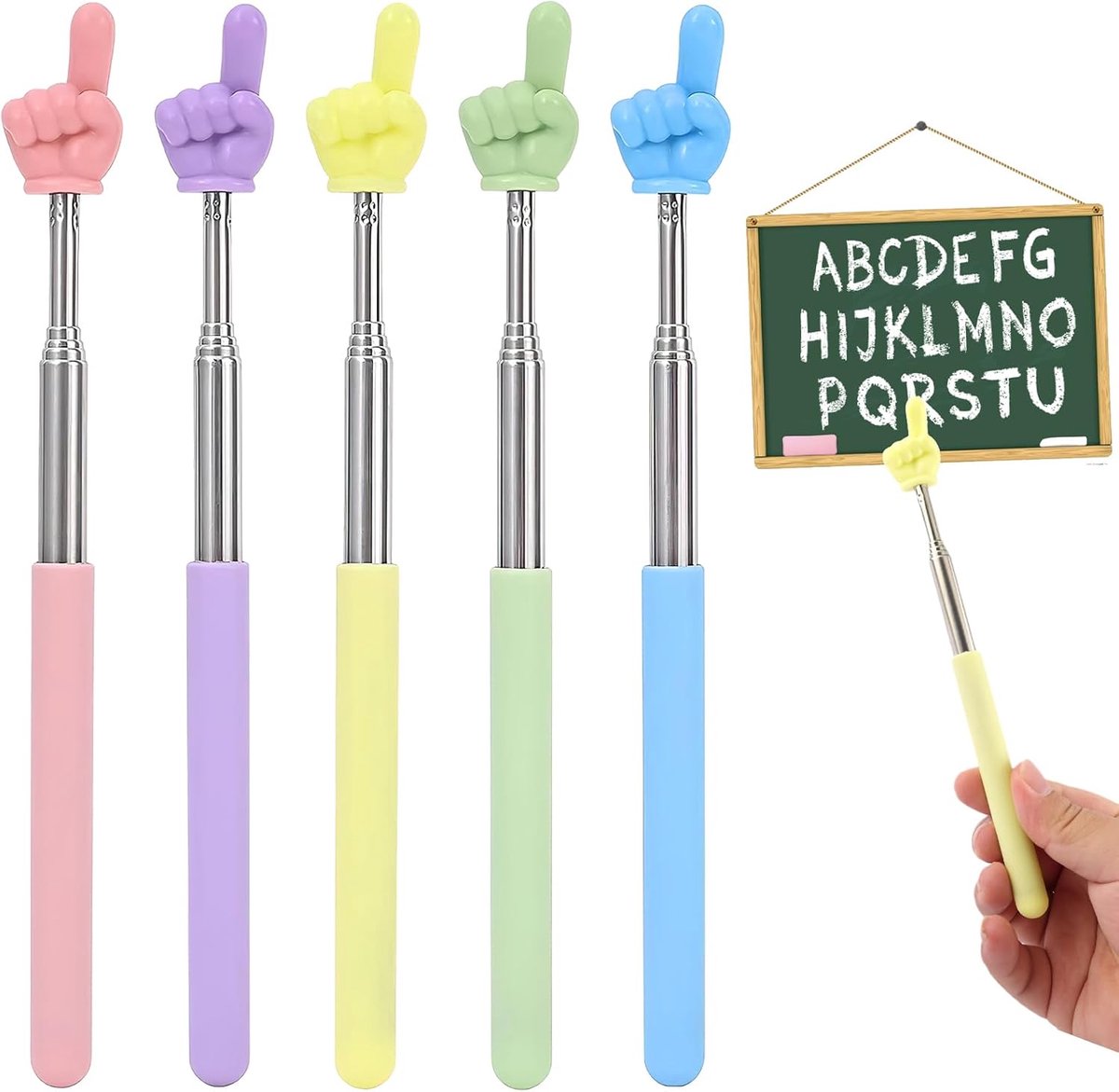 Aanwijsstok - uitschuifbare - aanwijsstok telescopisch - pointer - presenter - voor in de klas – uitschuifbare aanwijsstokken – Roestvrijstalen - telescopische aanwijsstaven - Uitschuifbare hulpmiddelen voor onderwijs en presentaties - 5 stuks