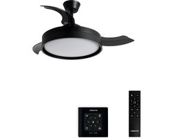 CREATE - Stille plafondventilator 40W (Ø107cm) met intrekbare bladen en LED-licht - Controller voor wandmontage + Afstandsbediening - WIND CLEAR EDGE
