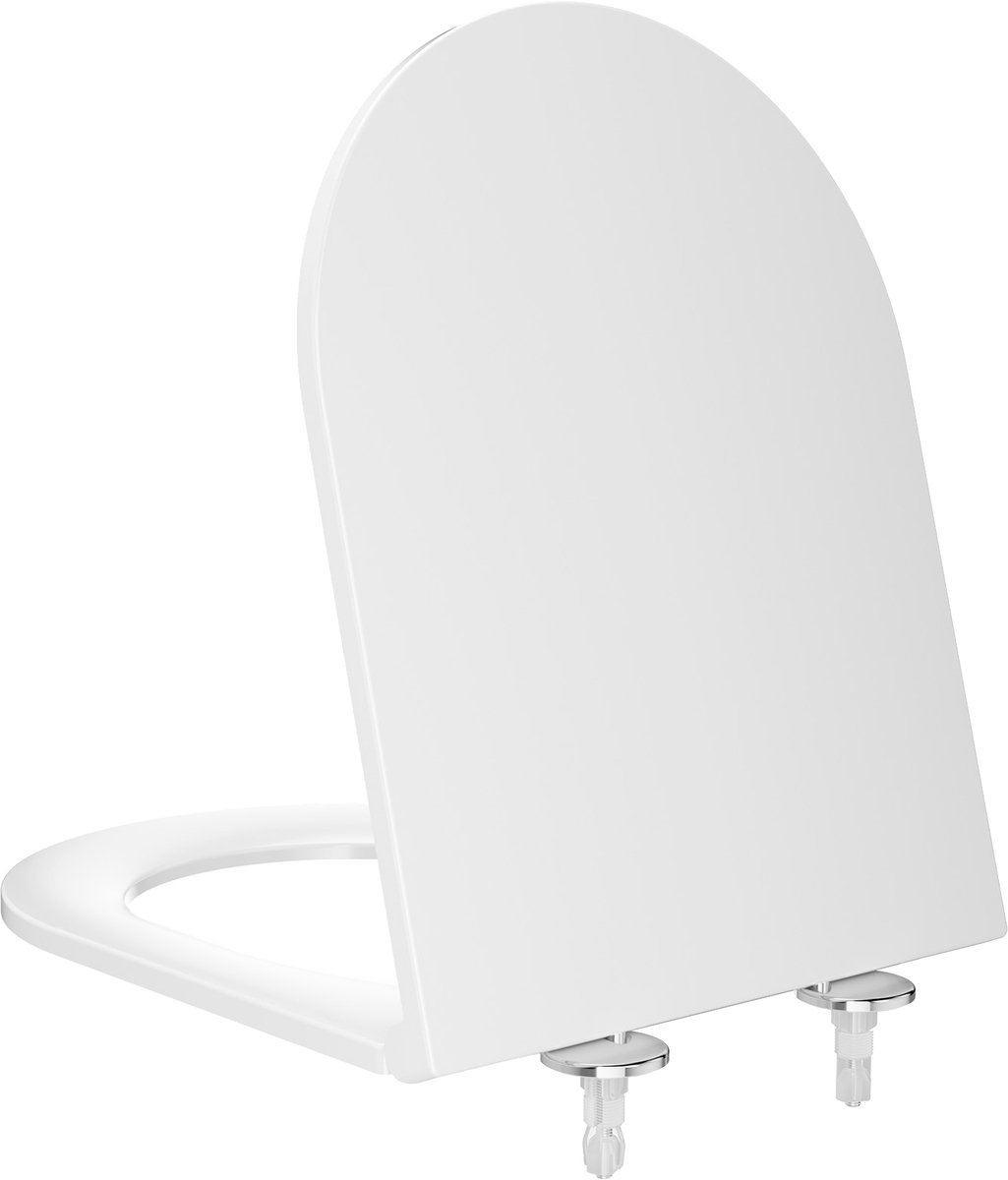 KUTAS WC bril D-vorm - Extra Lang 460 mm - Duroplast Toiletbril - Soft Close - Afklikbaar - RVS Scharnieren - Antibacterieel - Wit