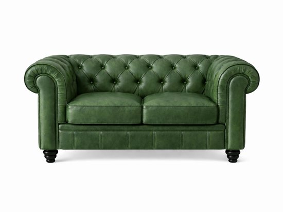 Canapé Chesterfield - 2 Places - Vert - Vintage - cuir - Sofa