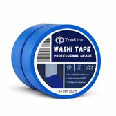 ToolLine - Washi - Ruban de masquage - Ruban adhésif - 2 rouleaux - 24 mm x 50 m - Résistant aux UV 14 jours - Résistant à la chaleur 100°C