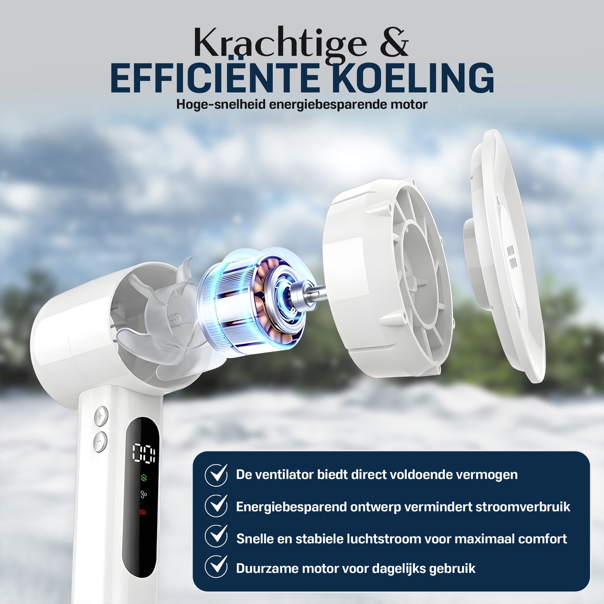 M&W® Mini Ventilator Draagbaar – Handventilator met IJs Koeling – Oplaadbaar USB (3000 mAh) – Stil & Krachtig – 3 Standen – Compacte Zakventilator voor Reizen, Festival, Kantoor & Thuis — afbeelding 9