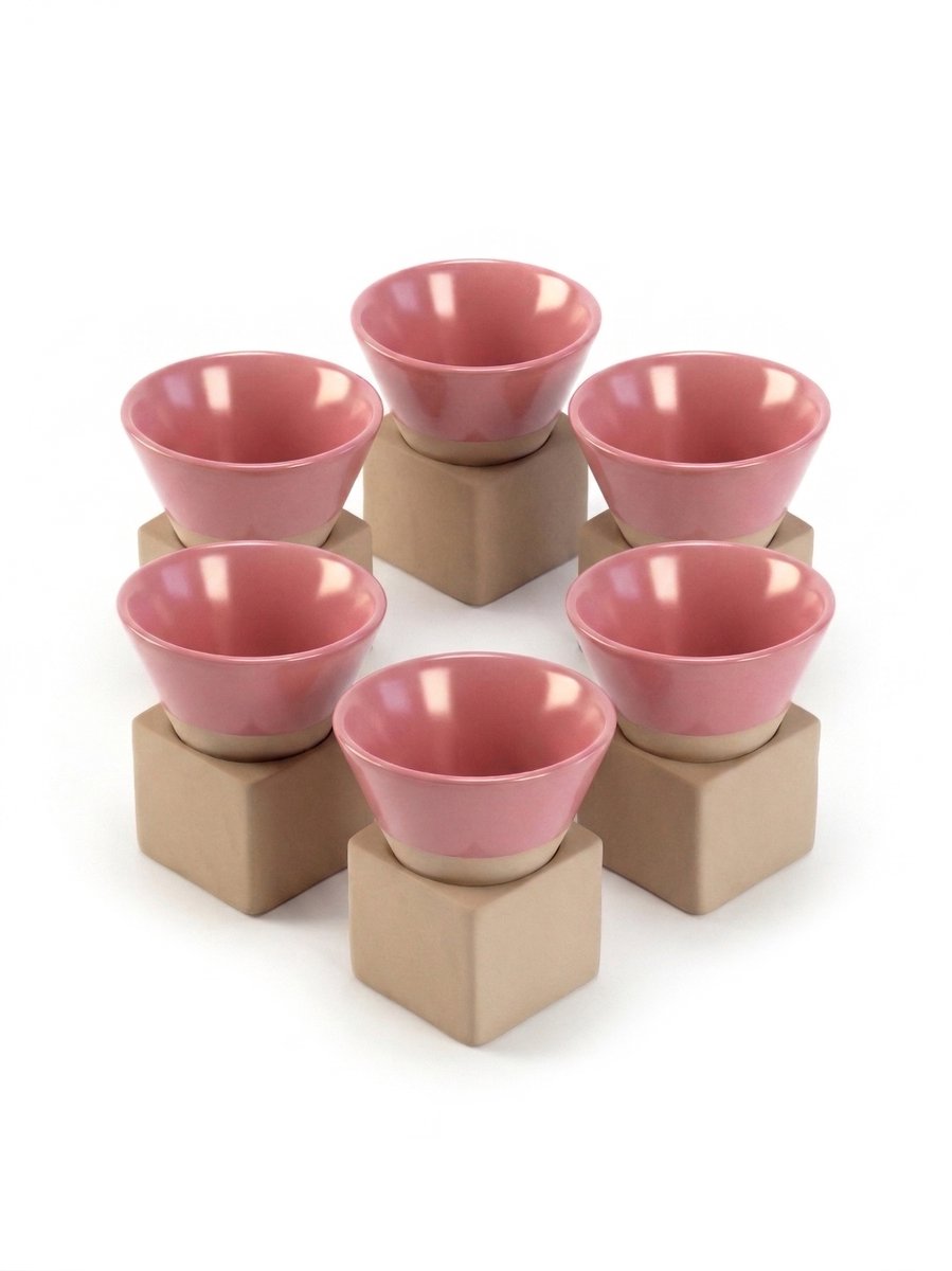 Proefer 6x Roze Keramieken Kopje 190ml – Cilindervorm – Geglazuurde Afwerking – Design Koffiekopje met Vierkante Basis – Geschikt voor Espresso, Cappuccino & Thee
