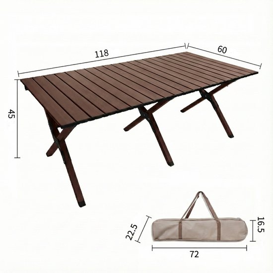 Aluminium Campingtafel 120 cm - Lichtgewicht Roltafel met Houtlook - Opvouwbaar & Compact voor 4-6 Personen - Belastbaar tot 100KG - Opvouwbare tafel Inclusief Draagtas voor Picknick & Tuin - 120x60x45cm - Bruin van Merkloos — afbeelding 3