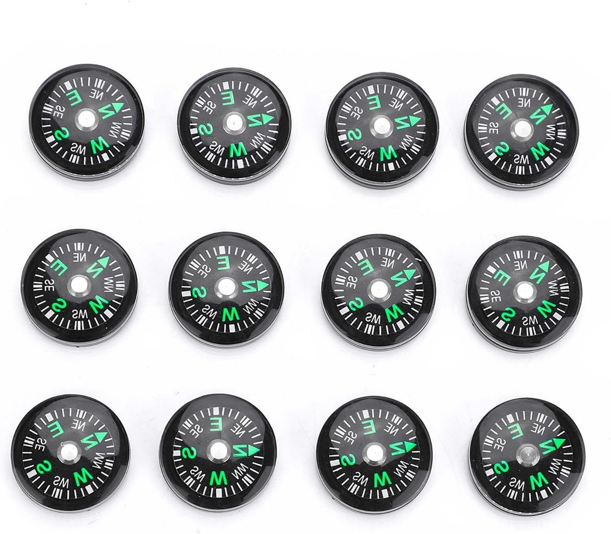12 Stuks 20mm Mini Kompas voor Wandelen, Kamperen en Buitenactiviteiten Accessoires