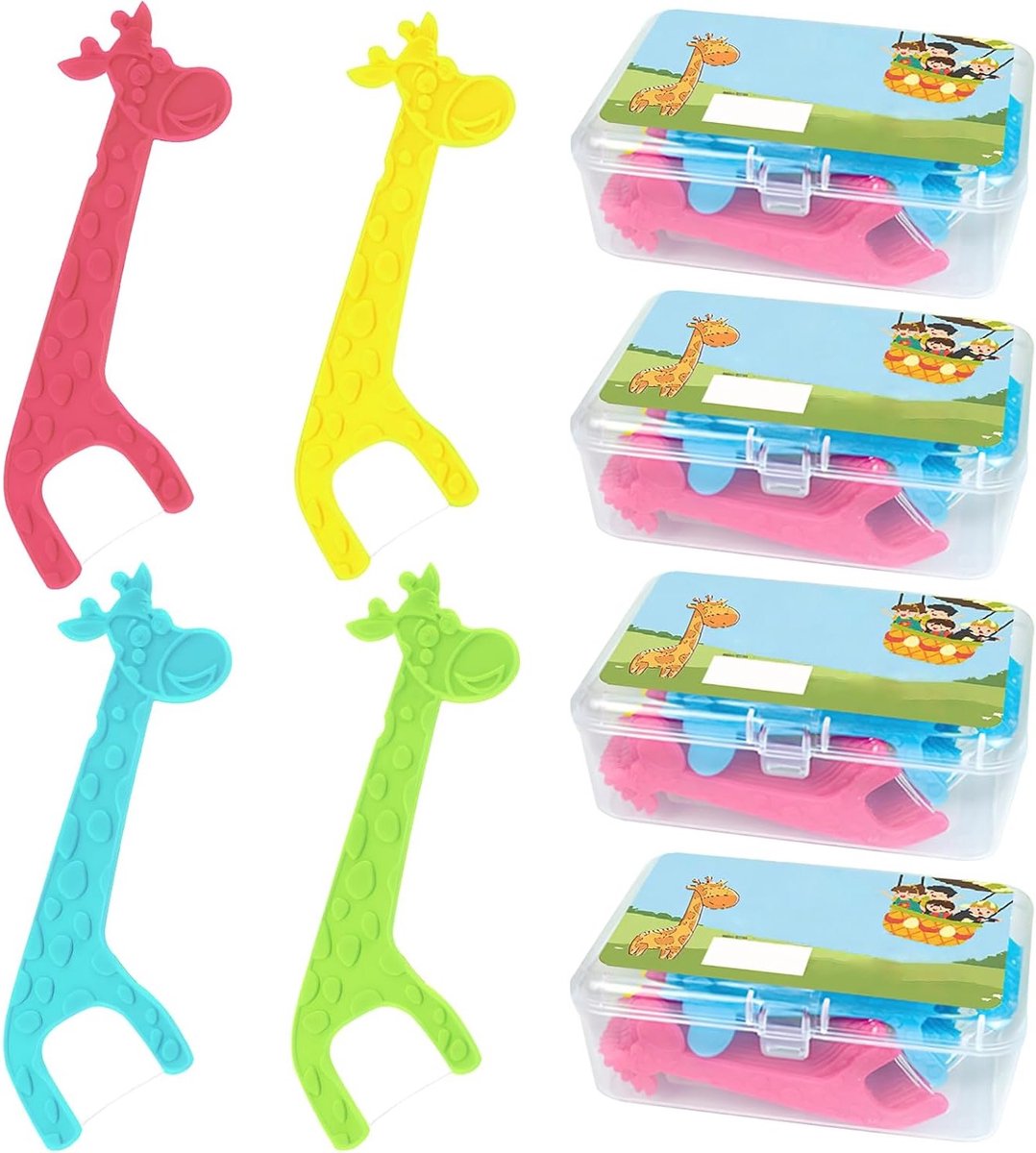 160 Stuks Kinderen Flosstokken, Tandflos voor Smalle Interdentale Ruimtes met Handvat, Giraffe Ontwerp, Ongewas, Antislip, 40 Stuks per Doos, Tandverzorging, Gezonde Tanden, Kindvriendelijk