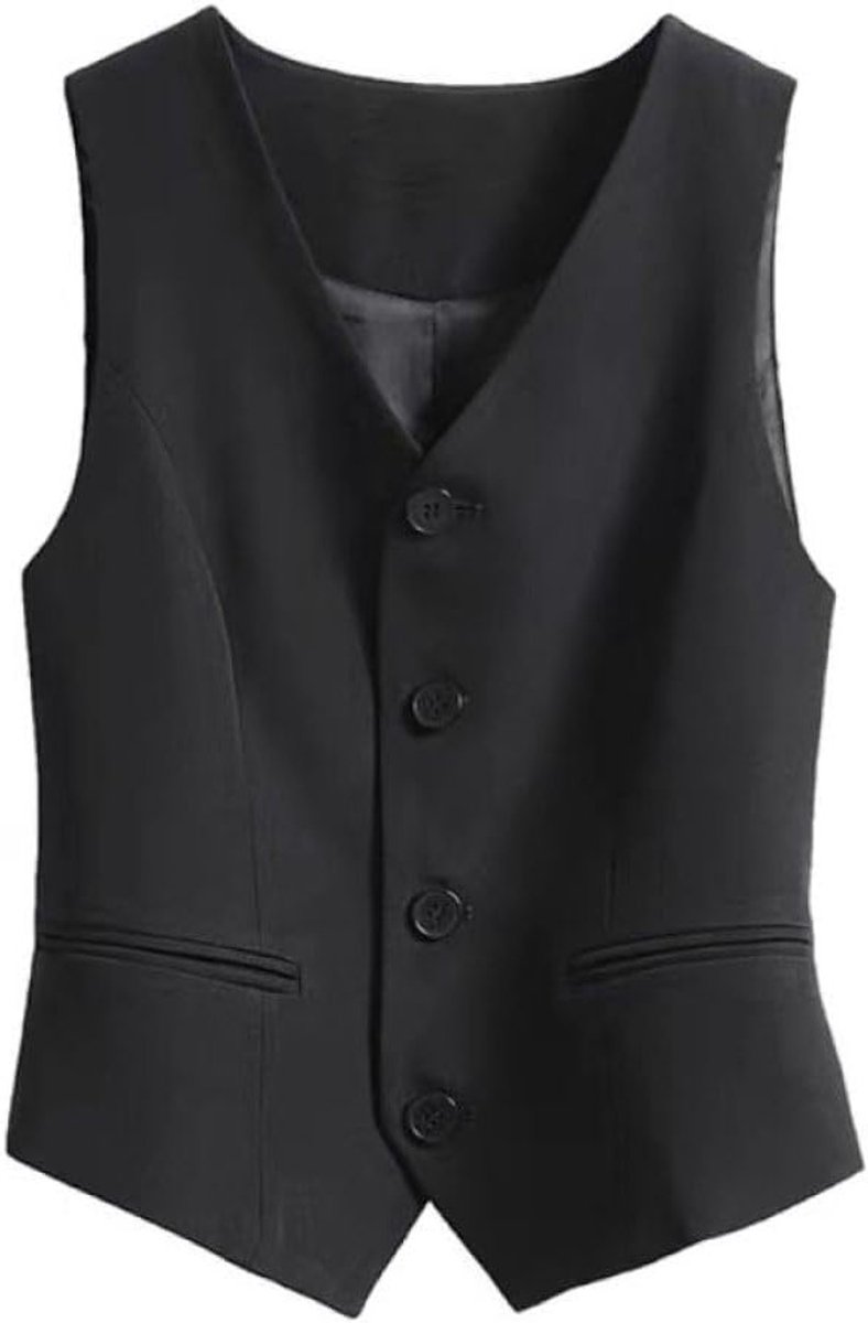 Elegante smokingvest voor dames met smalle pasvorm en V-hals, perfect voor feesten en speciale gelegenheden