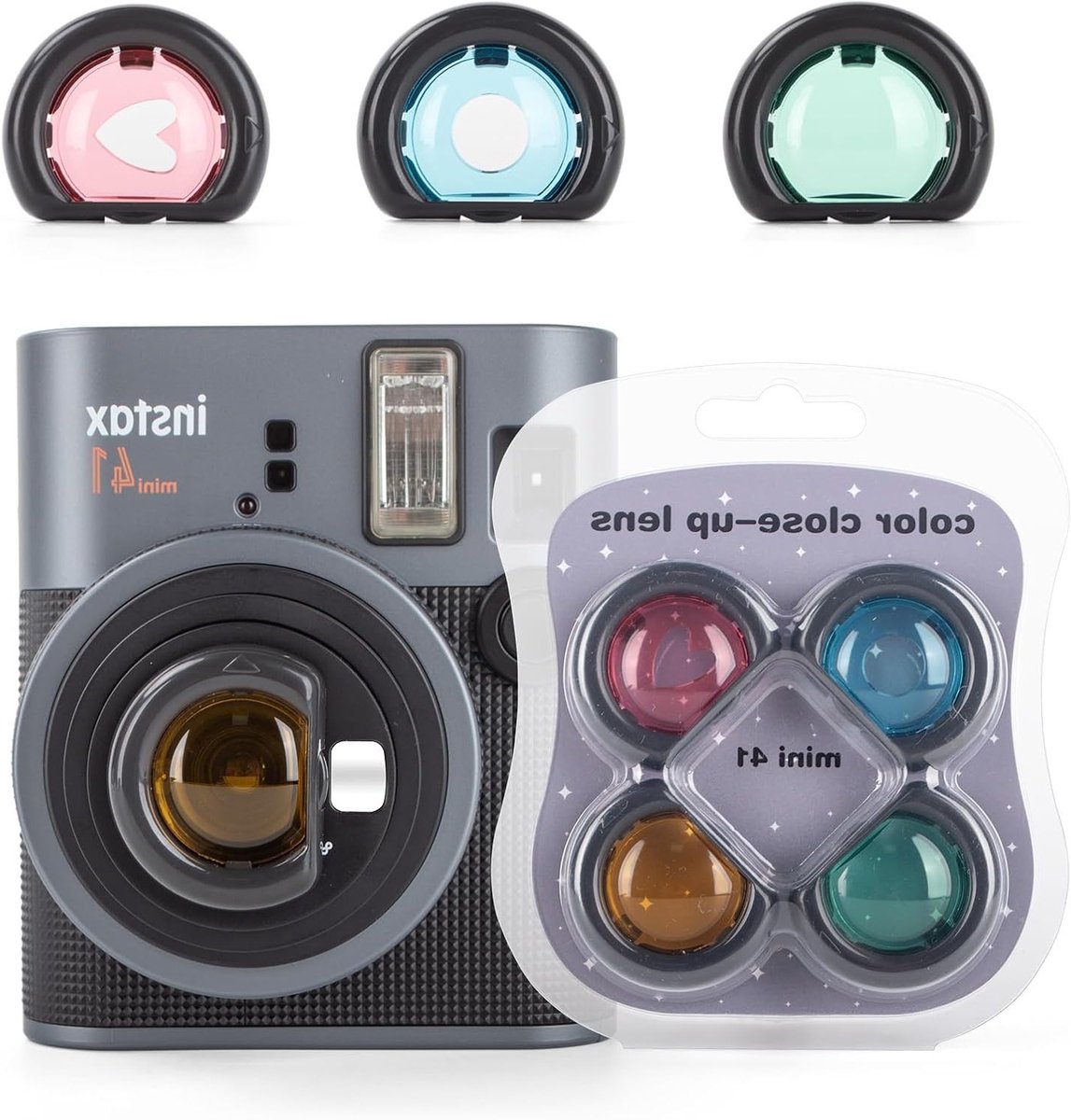 Mini 41 Lens Filter Set voor Instax Mini Camera - 4 Kleuren Close-Up Filters voor Creatieve Foto's, Blauw, Groen, Roze, Geel (4 Stuks)