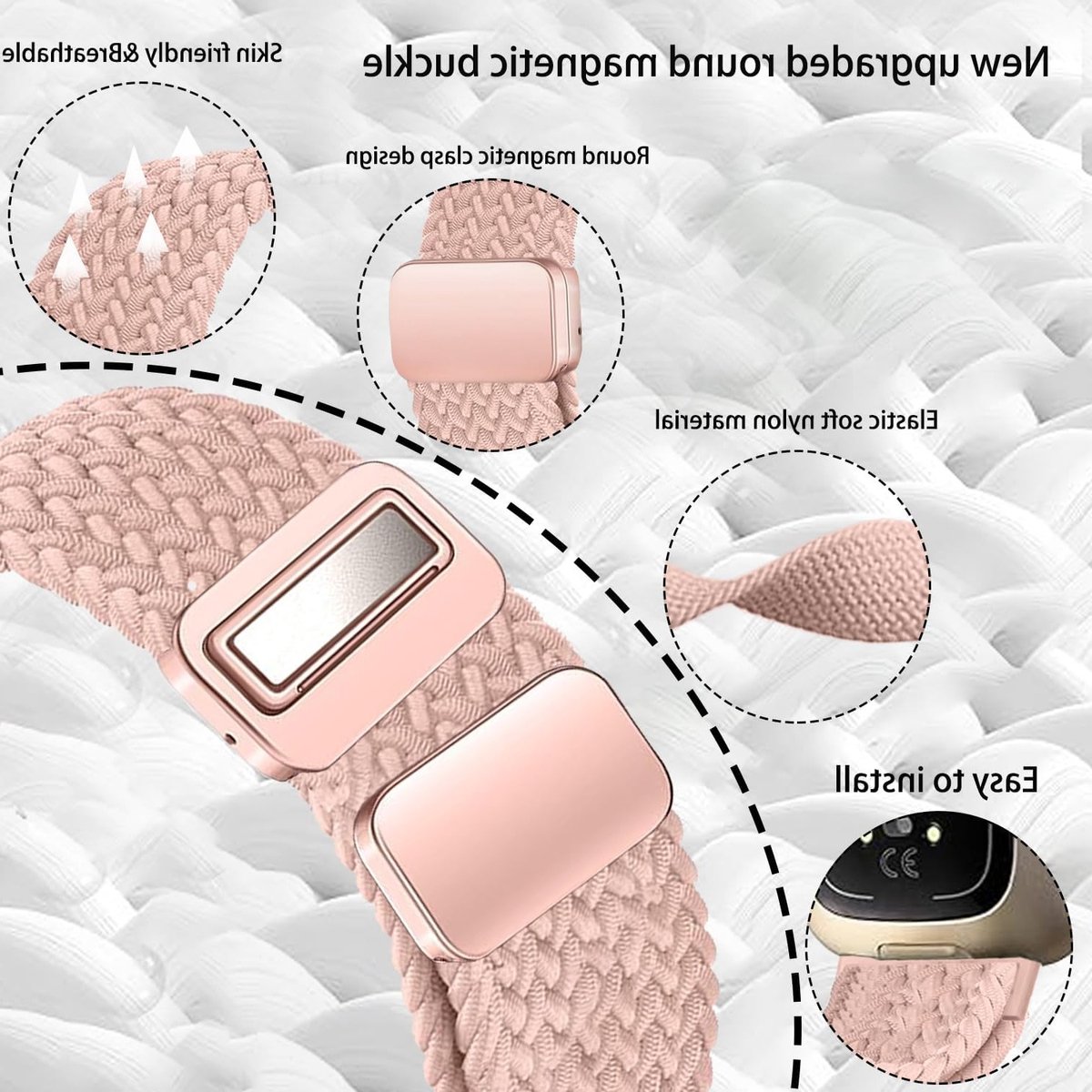 Woven Nylon Horlogeband voor Fitbit Versa 3/Versa 4/Sense 2 - Unisex Vervangband met Magnetische Sluiting en Comfortabele Pasvorm