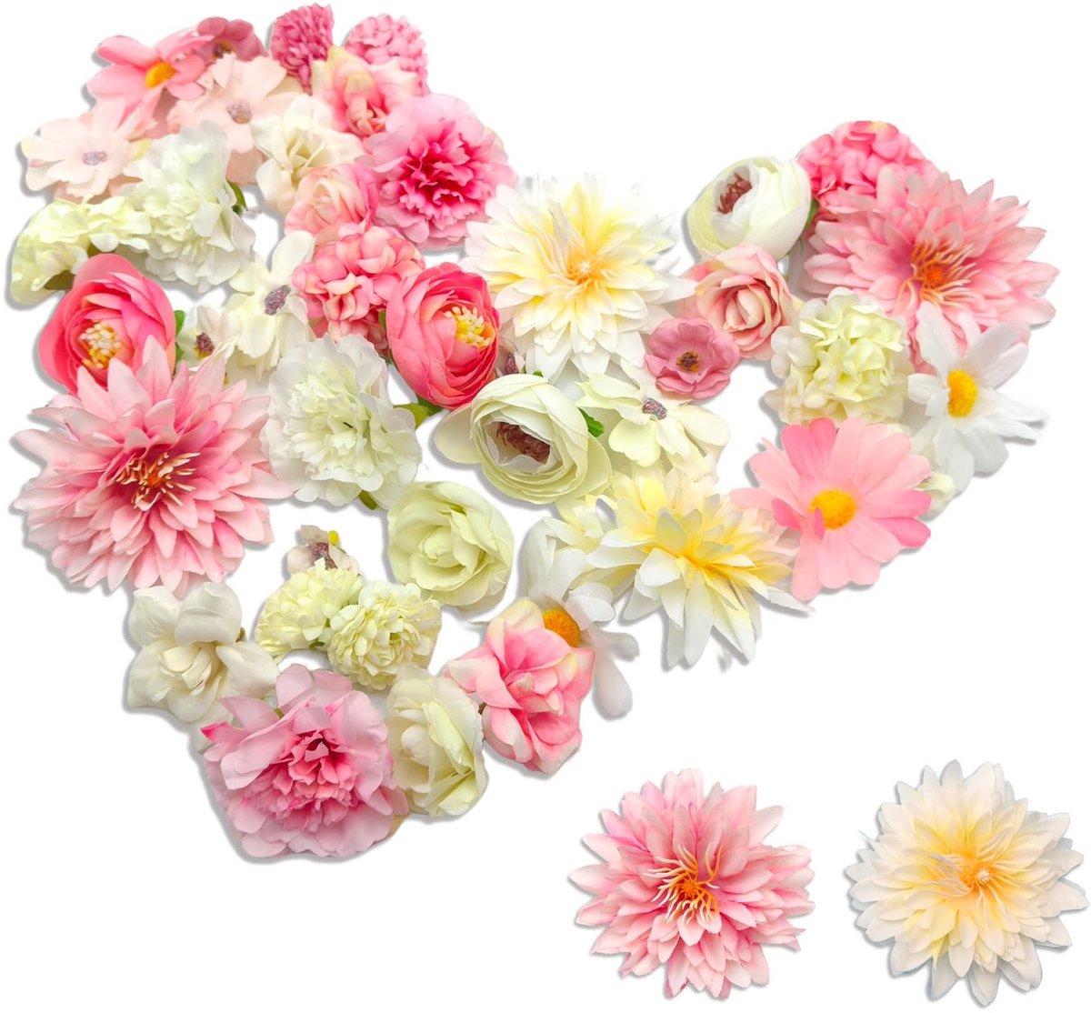 Dailygoody - Kunstbloemen - Taartdecoraties - 42 stuks - Witroze - Kunstbloemhoofden - Perfect voor knutselen en bruiloften