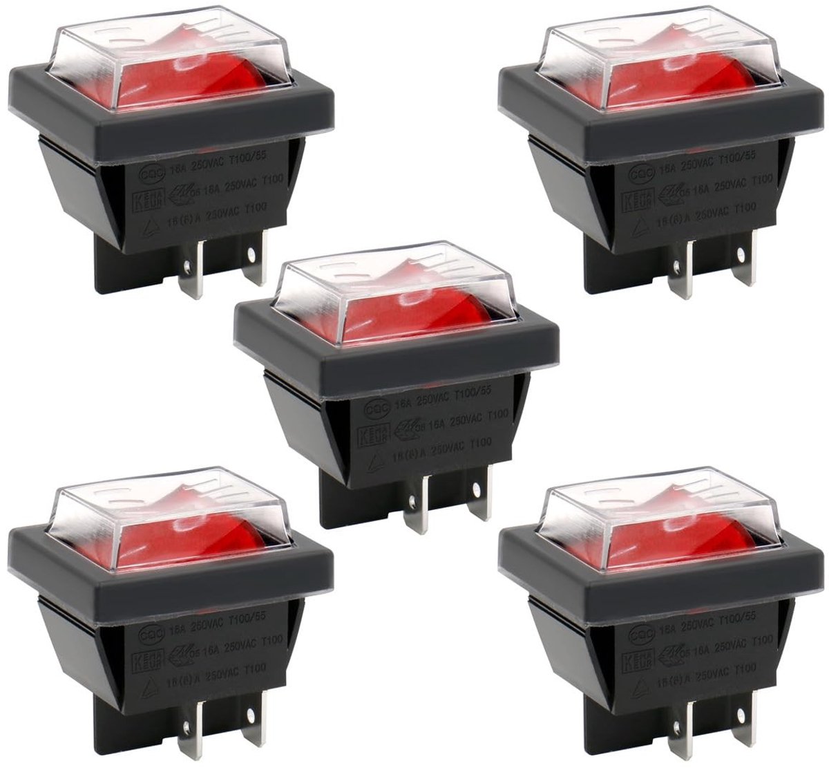 Dailygoody - Aan-uit tuimelschakelaar - 4 polen - Waterdicht - Rood oplichtend - 16 A 250 V - Geschikt voor elektrisch gebruik - RK1-01-HS-P