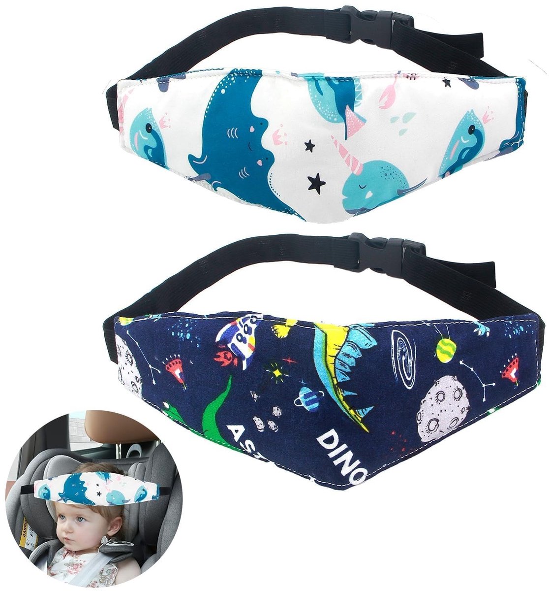 Dailygoody - Hoofdsteun Kinderzitje Auto - Verstelbare Hoofdband - Veilige Slaap - Blauw - Neksteun - Comfortabel voor Kinderen - Geschikt voor Meerd