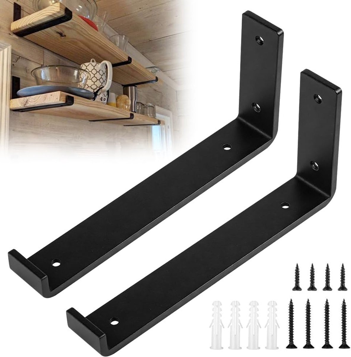 Stevige Hoekplanken Steun Set van 2, 5mm Dikke Stalen Plankdragers met Lip, Inclusief Schr