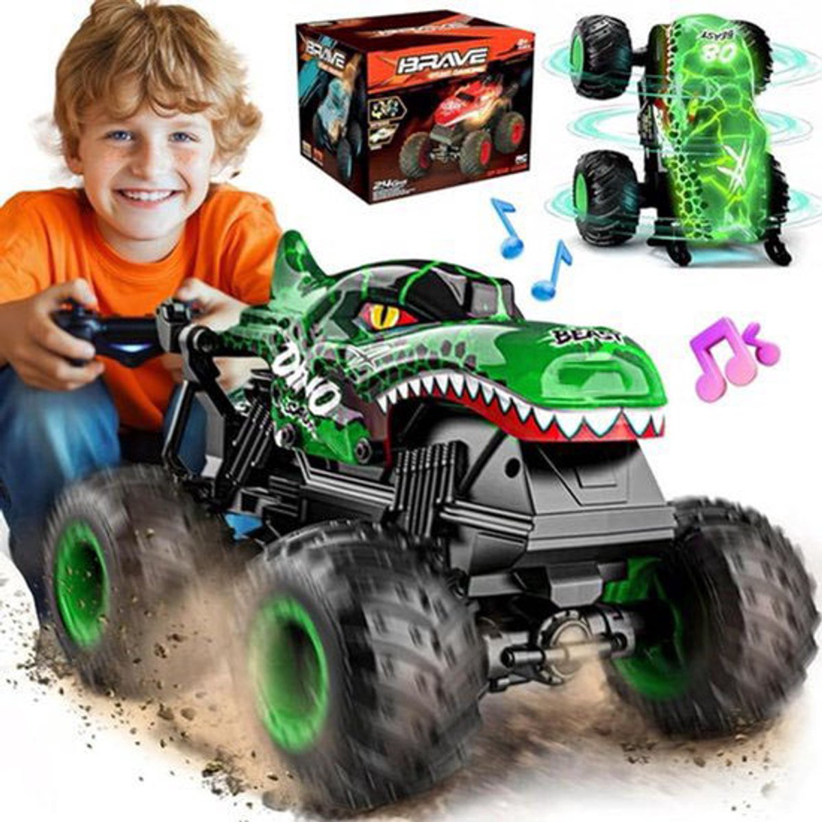Bestuurbare Auto Kind - RC Stunt Auto 360° Draaibaar - 20 km/u - Met Licht en Geluid - 2.4GHz - 1:20 - Groente