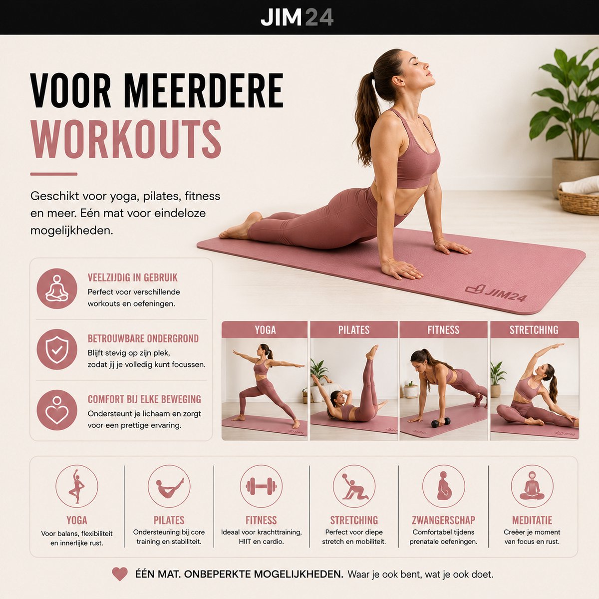 Jim24 Yogamat - Yoga Mat Antislip - Zalmroze thumbnail 3