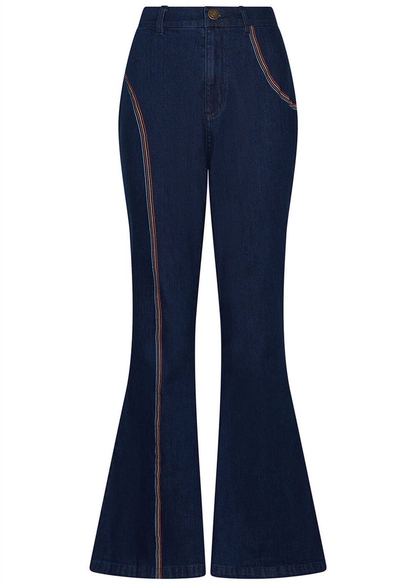 Succubus Clothing Rainbow Denim 70's Flare Jeans Navy