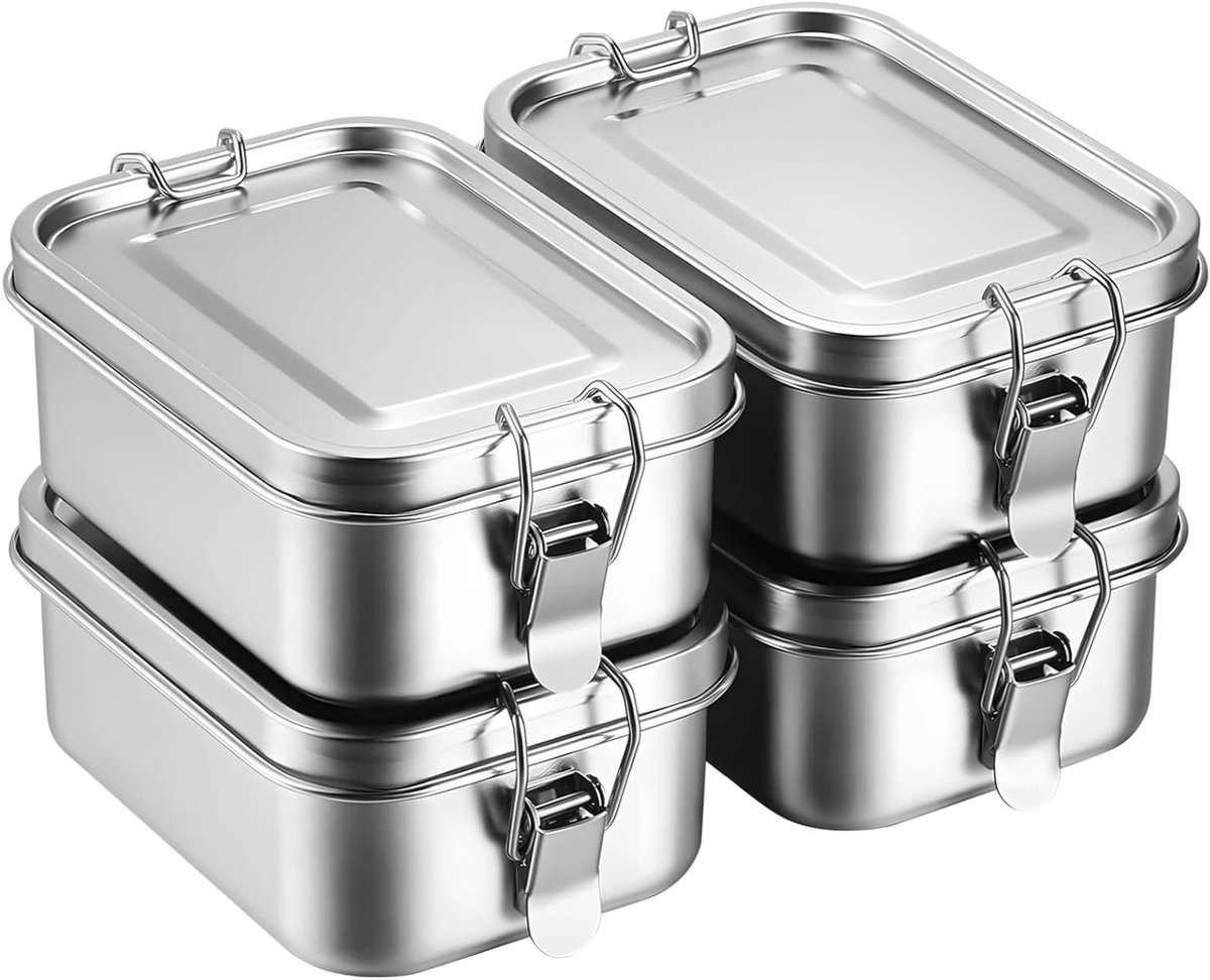 Set van 4 roestvrijstalen lunchdozen, 850 ml, lekvrije voedselopslag, ideaal voor snacks en maaltijden, vaatwasmachinebestendig en duurzaam