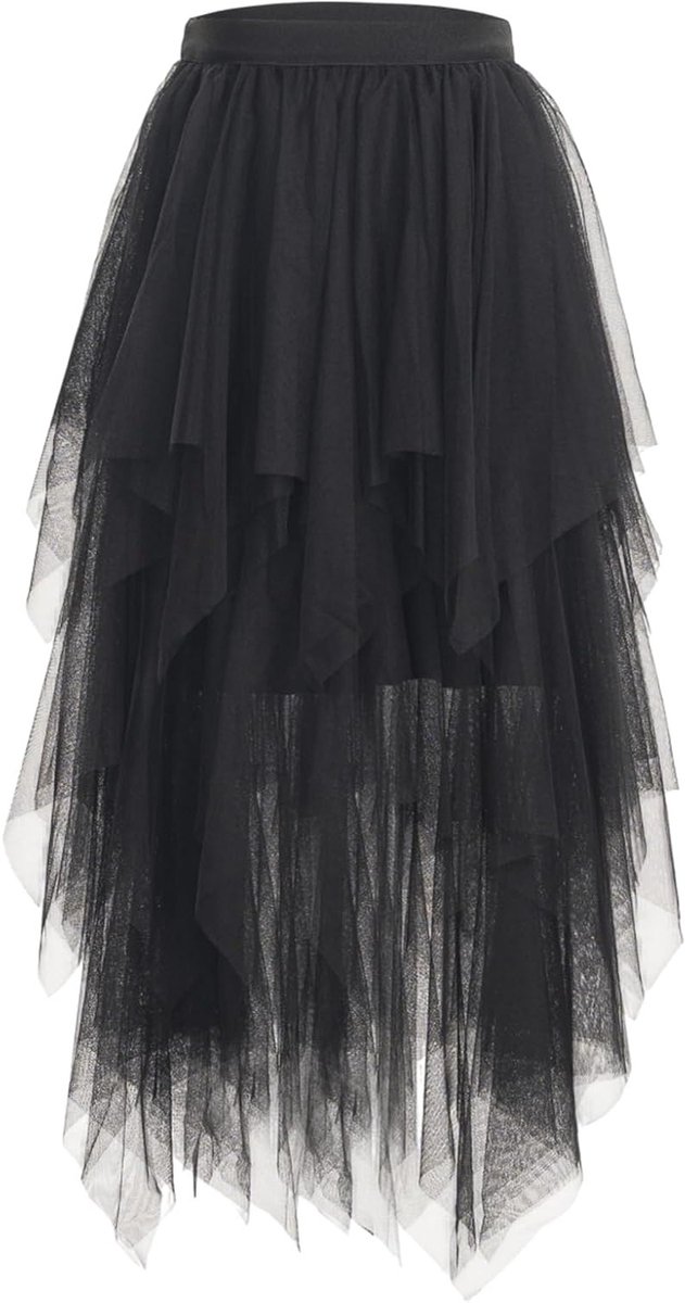 Elegante Tulle Rok met Lagen en Hoge Elastische Taille voor Feest en Dans - Midi Tutu Rok in Zwart, Perfect voor Vrouwen