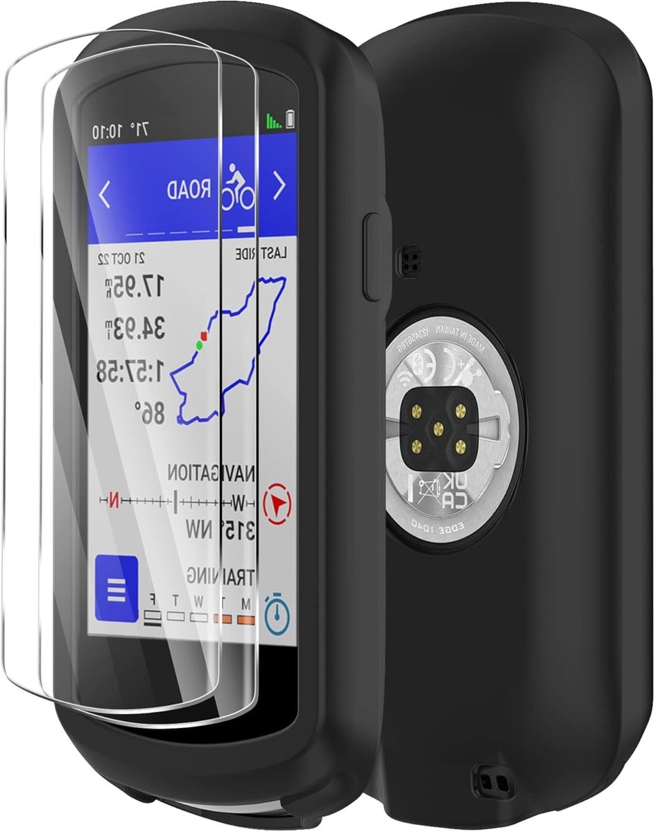 Zachte Silicone Hoes voor Garmin Edge 1040 met 2 Gehard Glazen Screen Protectors - Schokbestendige Bescherming en Volledige Bedekking - Zwart