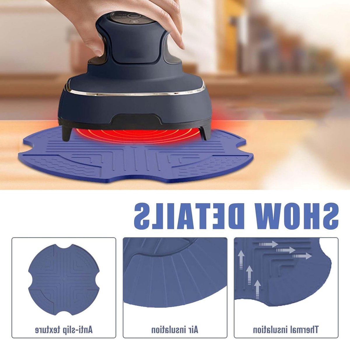 Hittebestendige silicone onderzetter voor airfryer 26,5 x 26,5 cm, antislip, beschermmat voor werkbladen, vaatwasmachinebestendig tot 220 °C, universele maat, keukenaccessoire