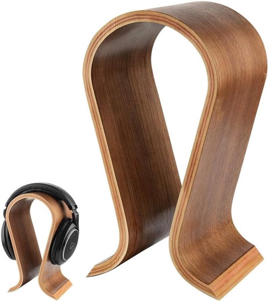 Oortelefoonhouder - Bureau Display - Houten - Hoofdtelefoon - Omega - Walnoot Finish.