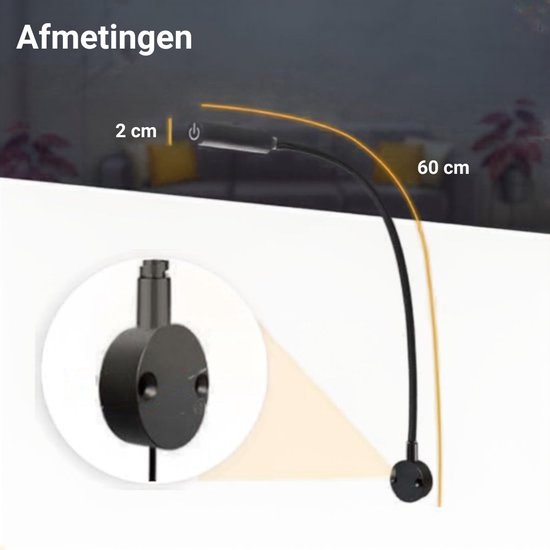 MRKK® Bedlampjes Hoofdbord - Leeslampjes met Meerdere Standen - Bedlamp Slaapkamer Volwassenen - Zwart van Merkloos — afbeelding 3