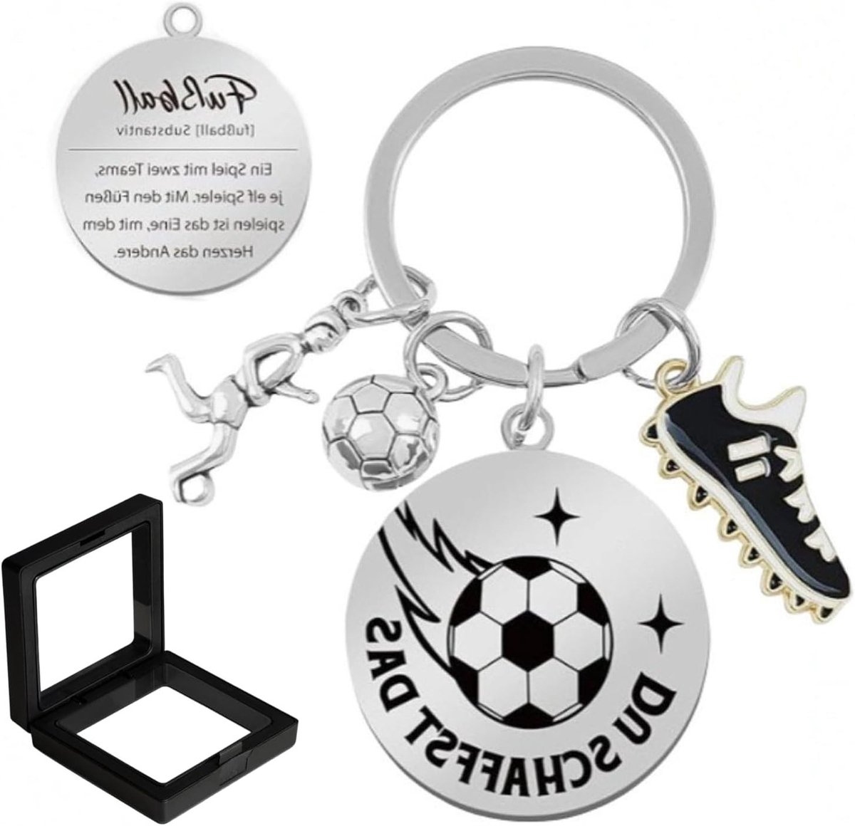 Voetbal sleutelhanger voor jongens in zwarte geschenkdoos - Perfect cadeau voor verjaardagen, feestjes en sportliefhebbers