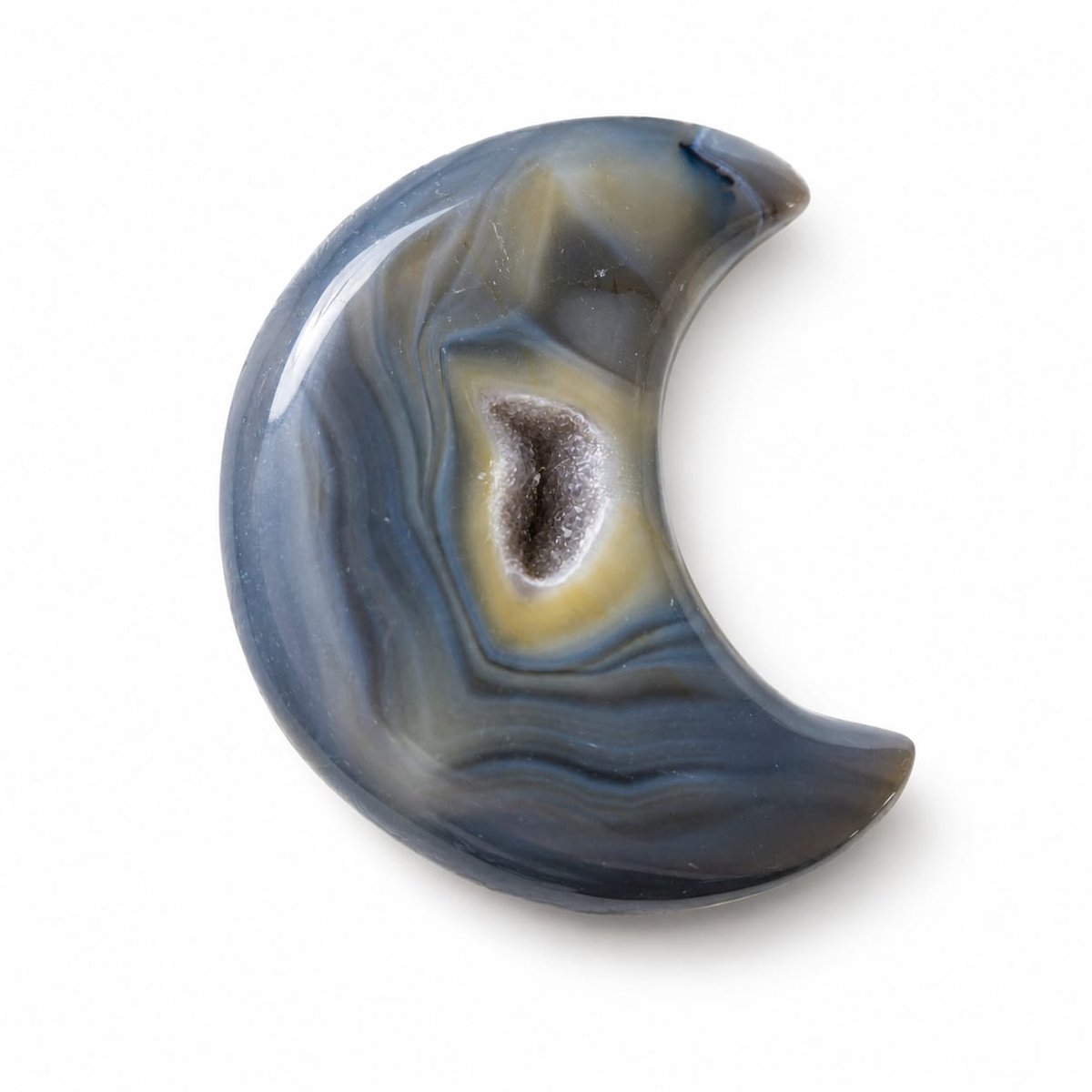 Edelsteen Carving - Agaat Maan met Druzy Inclusief Intuïtiekaart