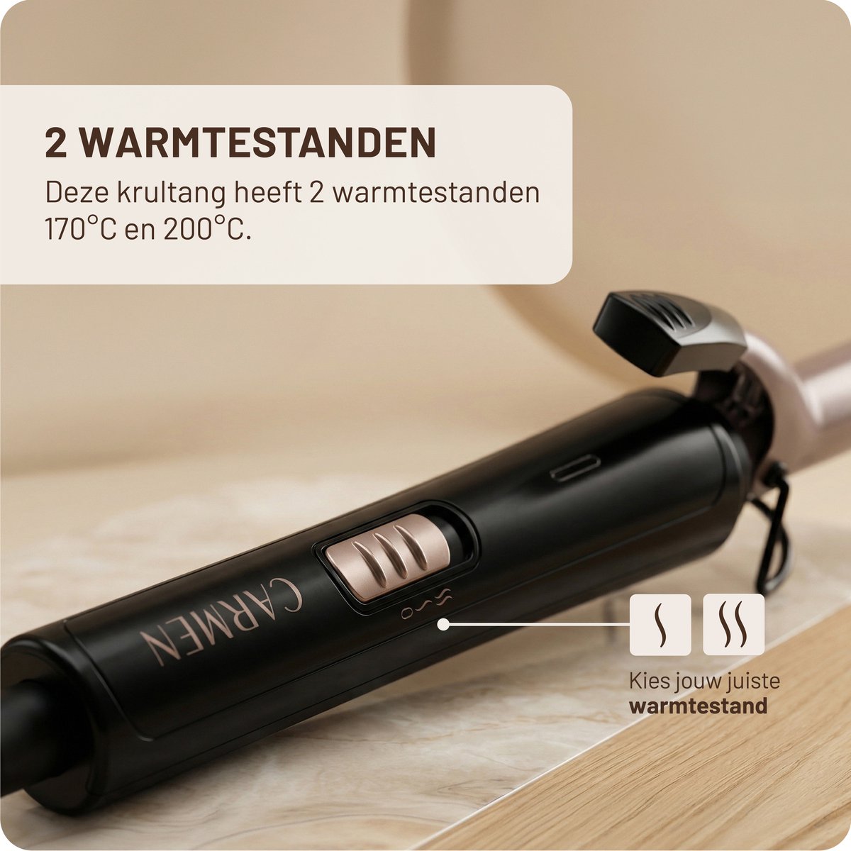 Carmen CCT2520B - Krultang met klem - Haarkruller - Diameter 25 mm - 2 warmtestanden - Keramische coating thumbnail 6