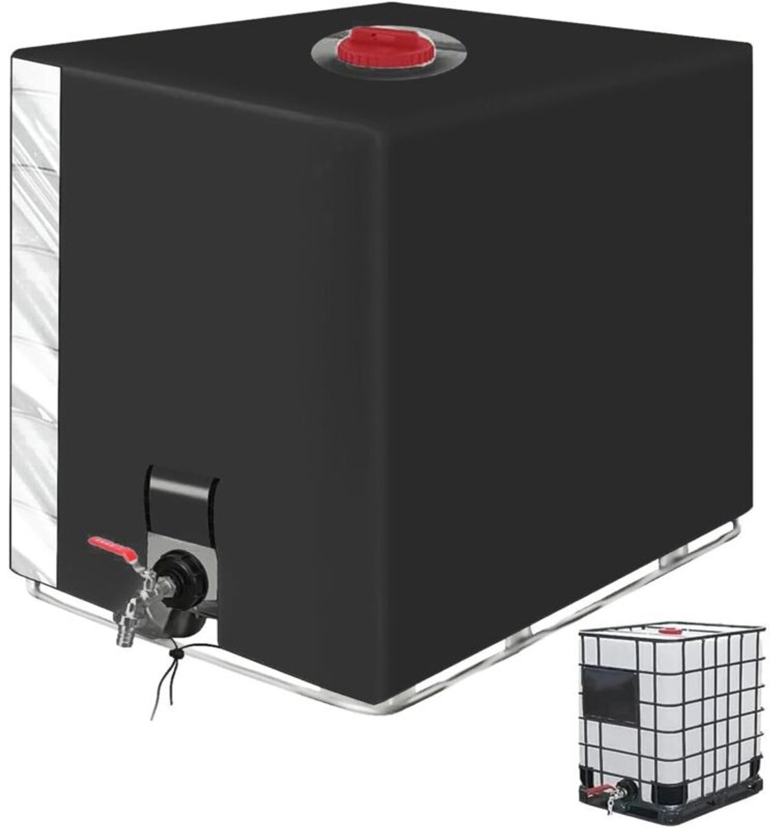 IBC-tankhoes van 1000 liter, zonnescherm met transparante folie, UV-beschermende tankhoes, zwarte bescherming, regenwateropvangbak van 1000 liter - 120 x 100 x 116 cm (zwart)