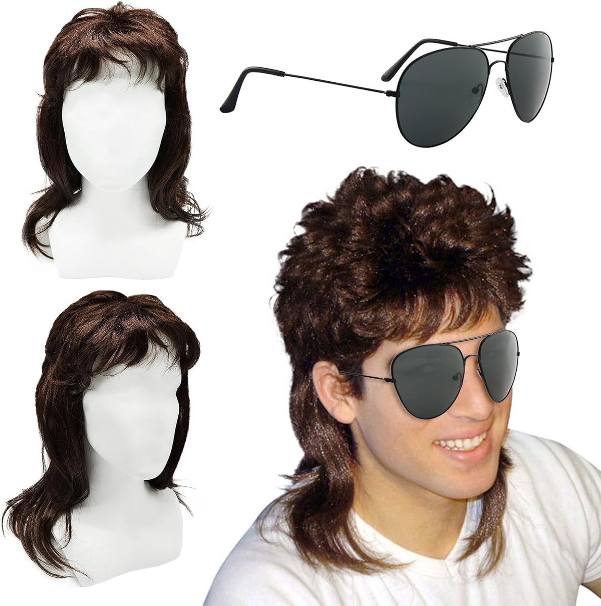 Vokuhila Perkamenten Bruine Krullende Blonde Periode Kostuum voor Halloween Retro Disco Punk Rock en Feest Weken (Set van 2)