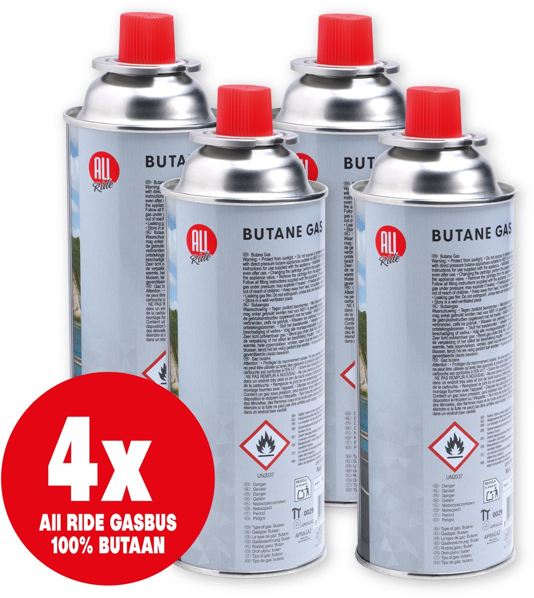 All Ride butaan gasbussen met Bajonet aansluiting – 4 Stuks - Voordeelverpakking
