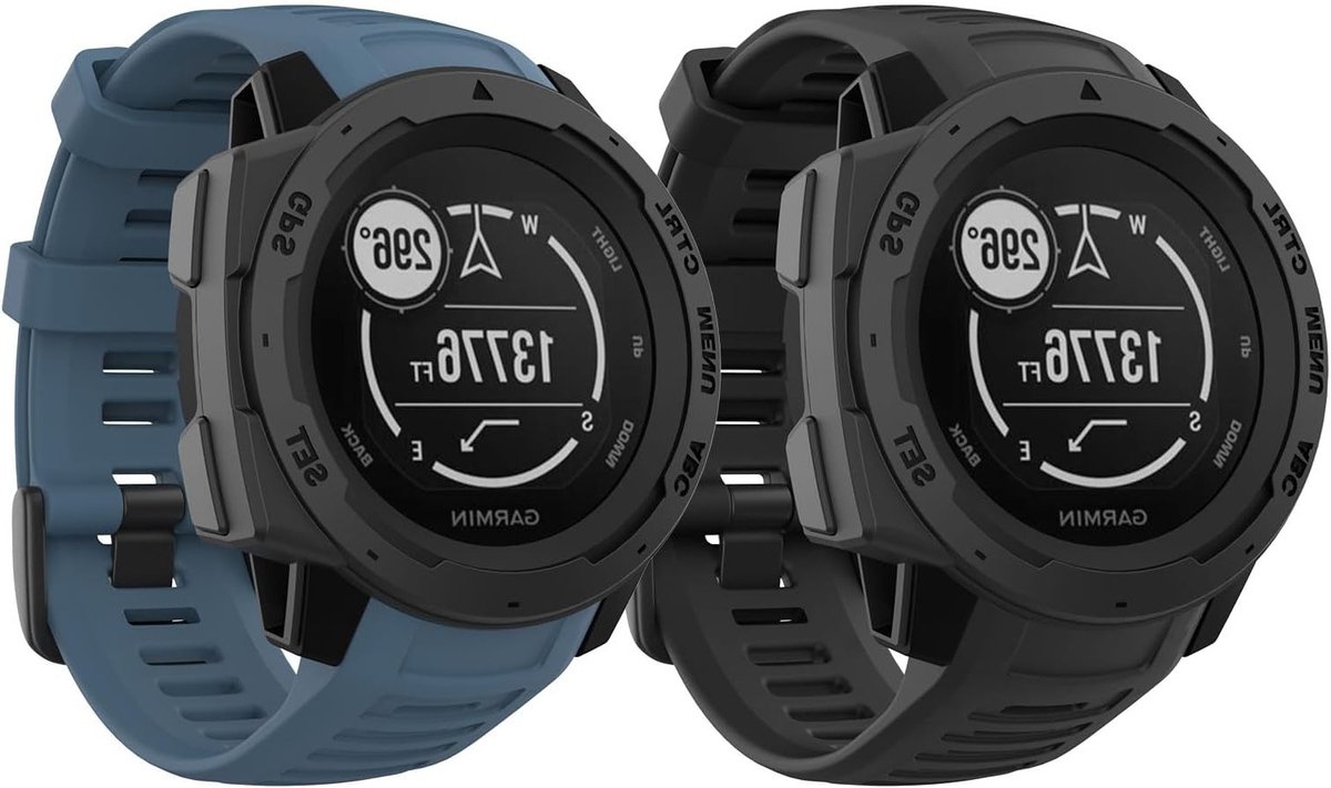 2-Pack Sportieve Vervangband voor 22mm Garmin Instinct GPS Smartwatch - Zacht Silicoon in Zwart en Blauw
