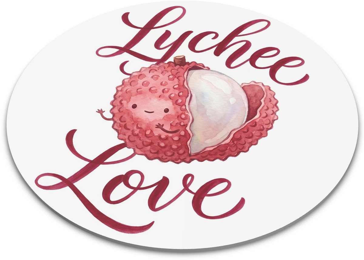 Ronde muismat lychee met lieve quote Lychee Love - Aquarel Series kawaii schattige fruit illustratie voor bureau - Origineel cadeau voor kantoor, thuiswerkplek, collega of geliefde - Ronde bureau onderlegger