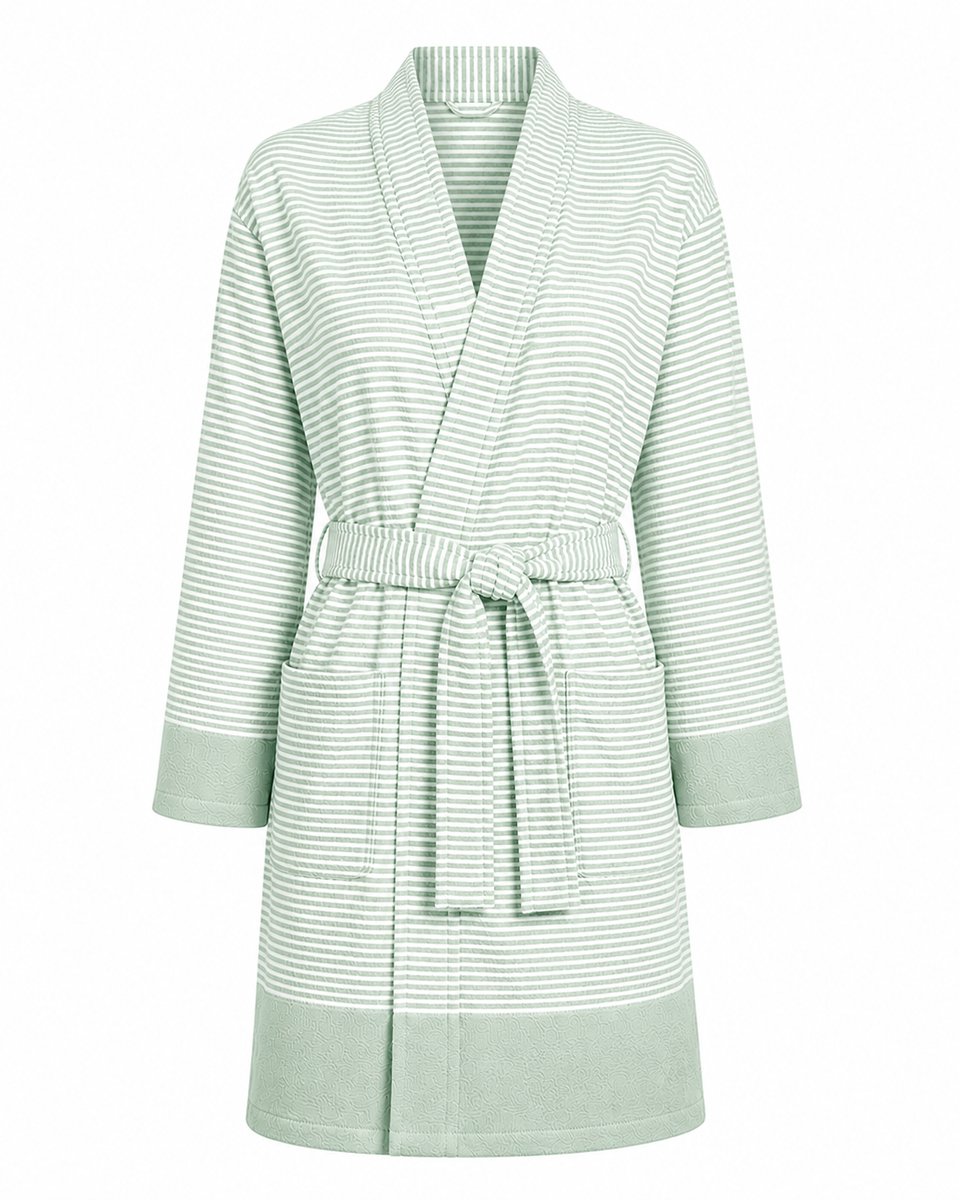 Badjas Dames Katoen - Kimono Badjas Dames - lichtgewicht hamam badjas sauna - Groen - Maat L/XL