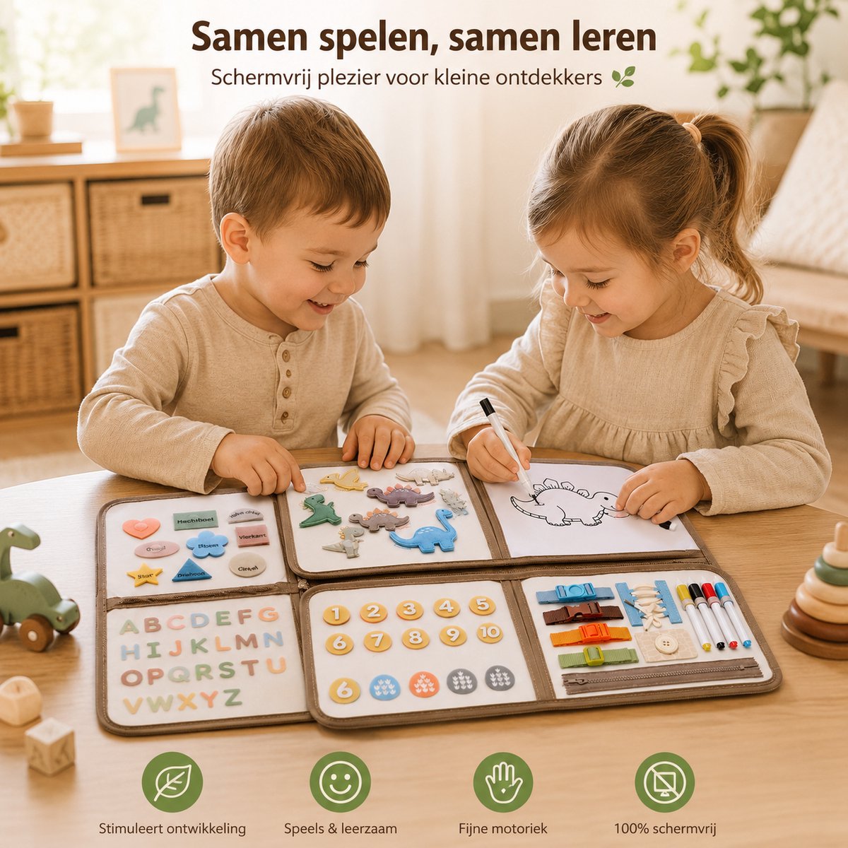 Baby Sonrisa Busy Board - Montessori Speelbord - Dino Activiteitenboek - Educatief Speelgoed - Sensorisch Speelgoed - Leeftijd 1 tot 4 Jaar — afbeelding 9