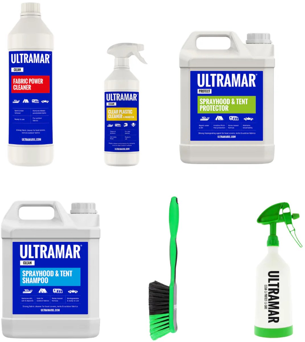 Ultramar - Compleet Bundel - 2,5L - Reinigen en Impregneren - Bootkap, Voortent, Cabriodak en Textiel