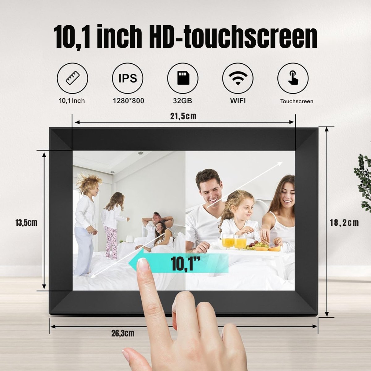 Aura® Digitaal Fotolijstje – Digitale Fotolijst – Digitale Fotolijst Met Wifi - Zwart - 27cm x 19cm x 3cm; 900 g thumbnail 5