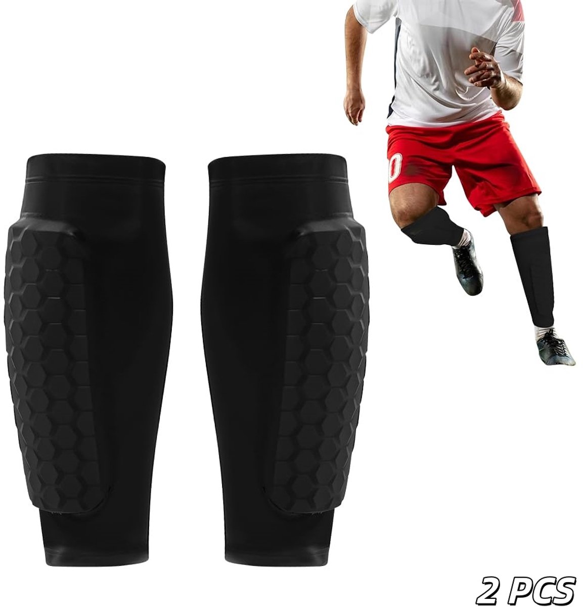 2 stuks - Voetbalscheenbeschermers - Schokbestendige Scheenbeschermers met Honingraatstructuur - Geschikt voor buitensporten zoals voetbal, basketbal en honkbal - met Beschermhoezen - zwart - L -30×28CM