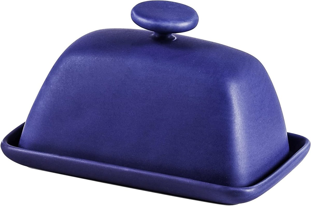 Ceramische Botervloot met Deksel voor Aanrecht, Ideale Bewaarcontainer voor Boter, 6.3″ Lang - 4.1″ Breed - Matt Paars en Stijlvol Design