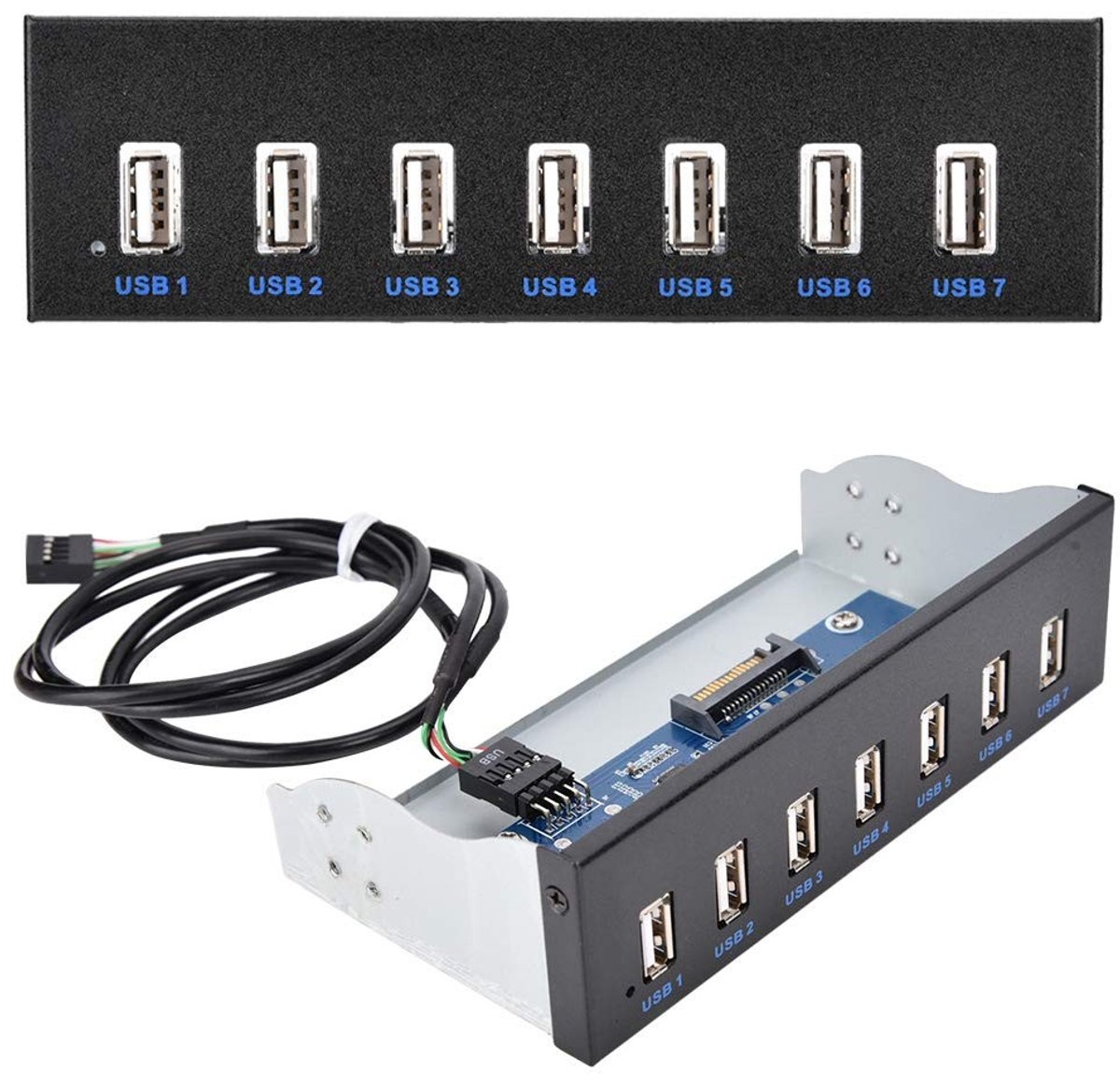 Dailygoody - USB-voorpaneel - 7-poorts USB-hub - Hoge gegevensoverdracht - 5,25-inch formaat - Computerbox - Geschikt voor PC en laptop - 9e15...