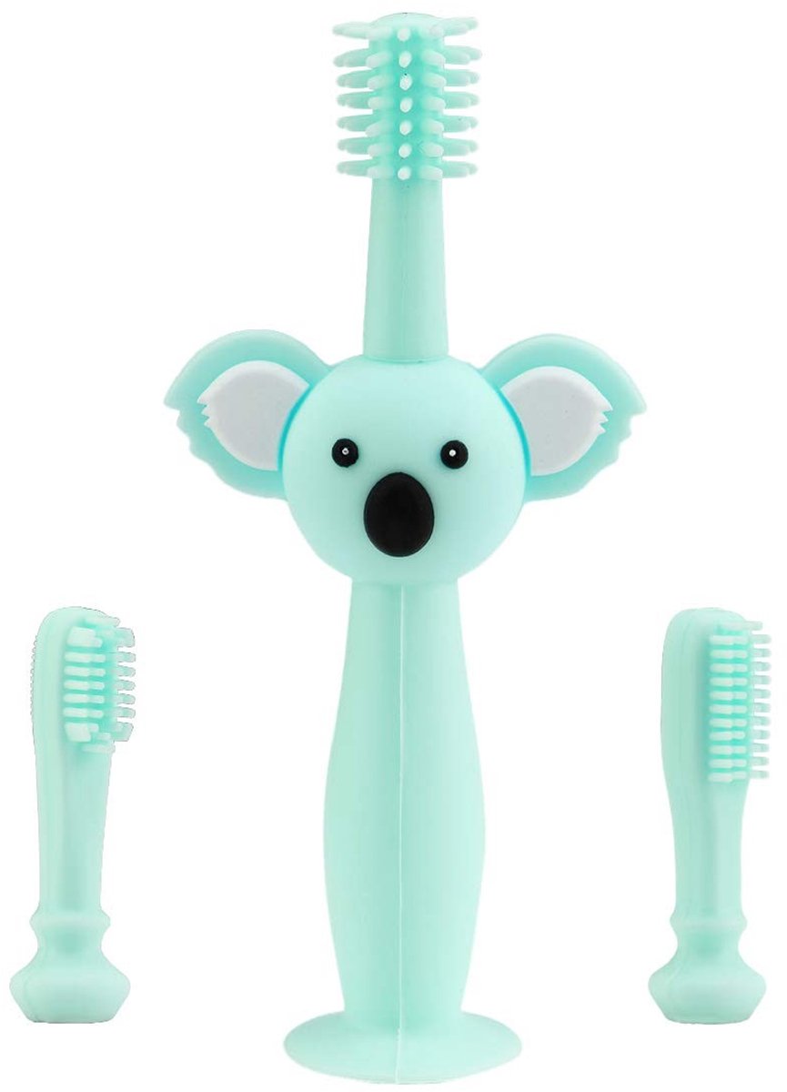 Dailygoody - Baby Tandborstel - Siliconen - Suction Cup Design - Koala - Baby Mondverzorging - Inclusief Opbergdoos en Vervangbare Borstels - Geschikt..