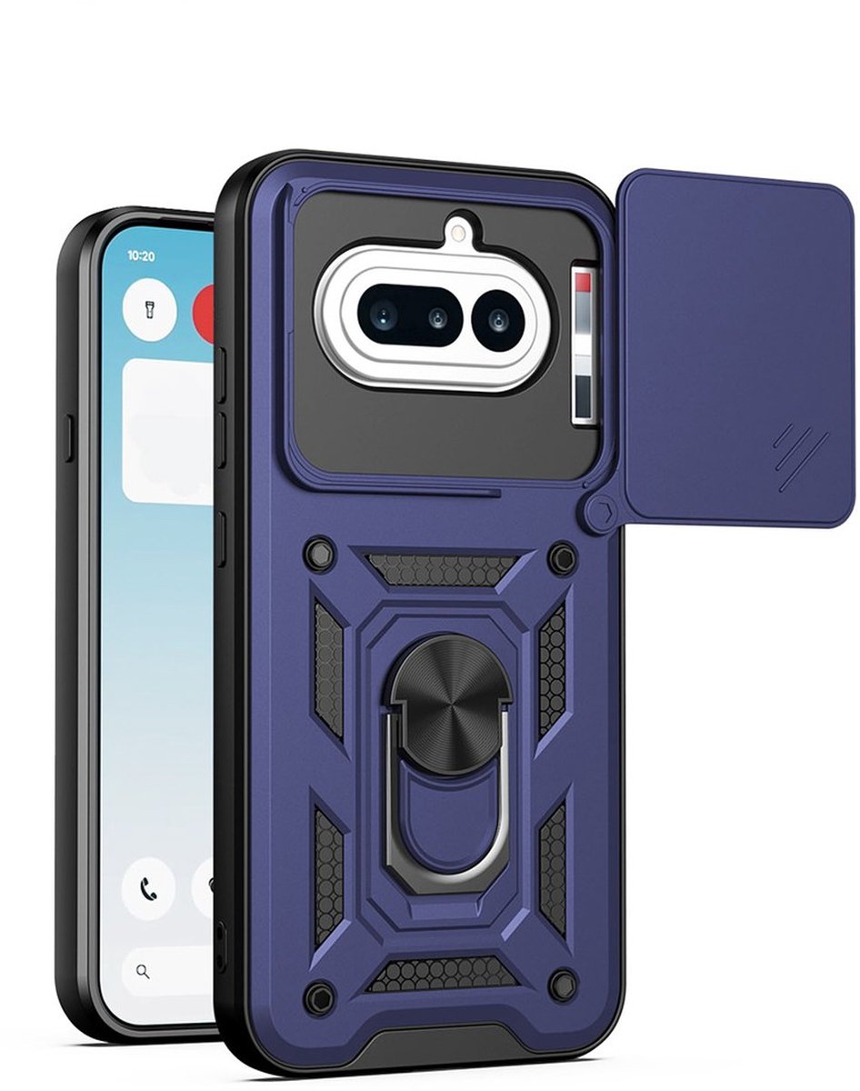 MobyDefend Hoesje - Geschikt voor Nothing Phone (4a) - Pantsercase Met Draaibare Ring - Blauw