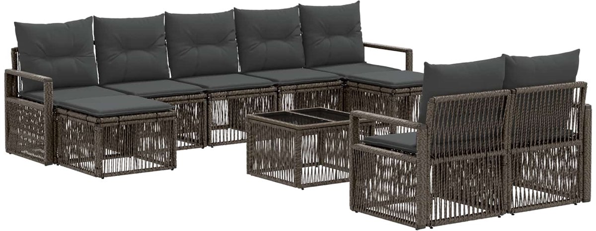 vidaXL - Tuinbank - Set - 10 - pcs - Grijs - poly - rattan