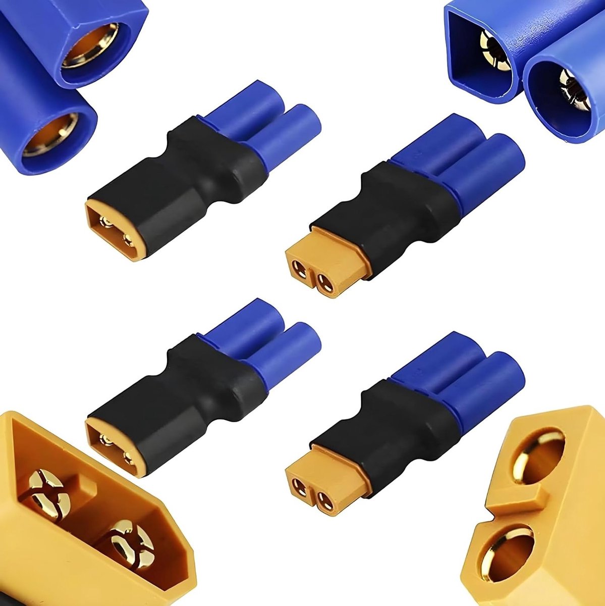 4-delige XT60 naar EC5 Adapter Set, Draadloze Voedingsconverter, Accu Aansluiting voor Drones, Mini Auto's en RC Vliegtuigen