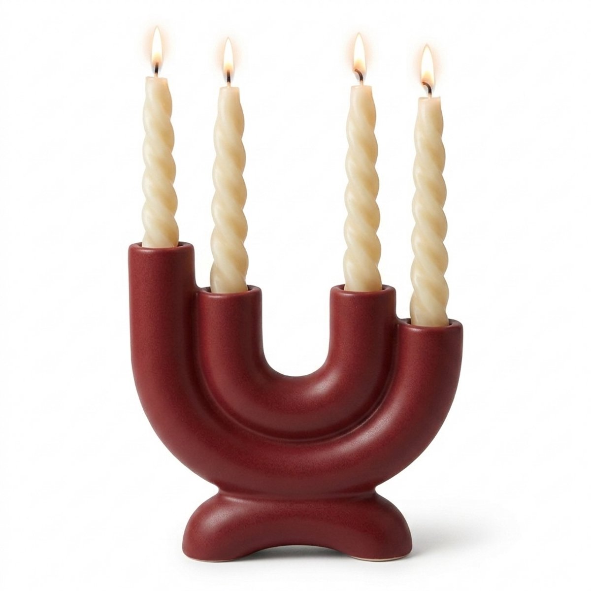 COZELLA® TWINRISE Kandelaar Keramiek – Kaarsenhouder 4 Kaarsen – Sculptuur Kaarsenstandaard Wijnrood
