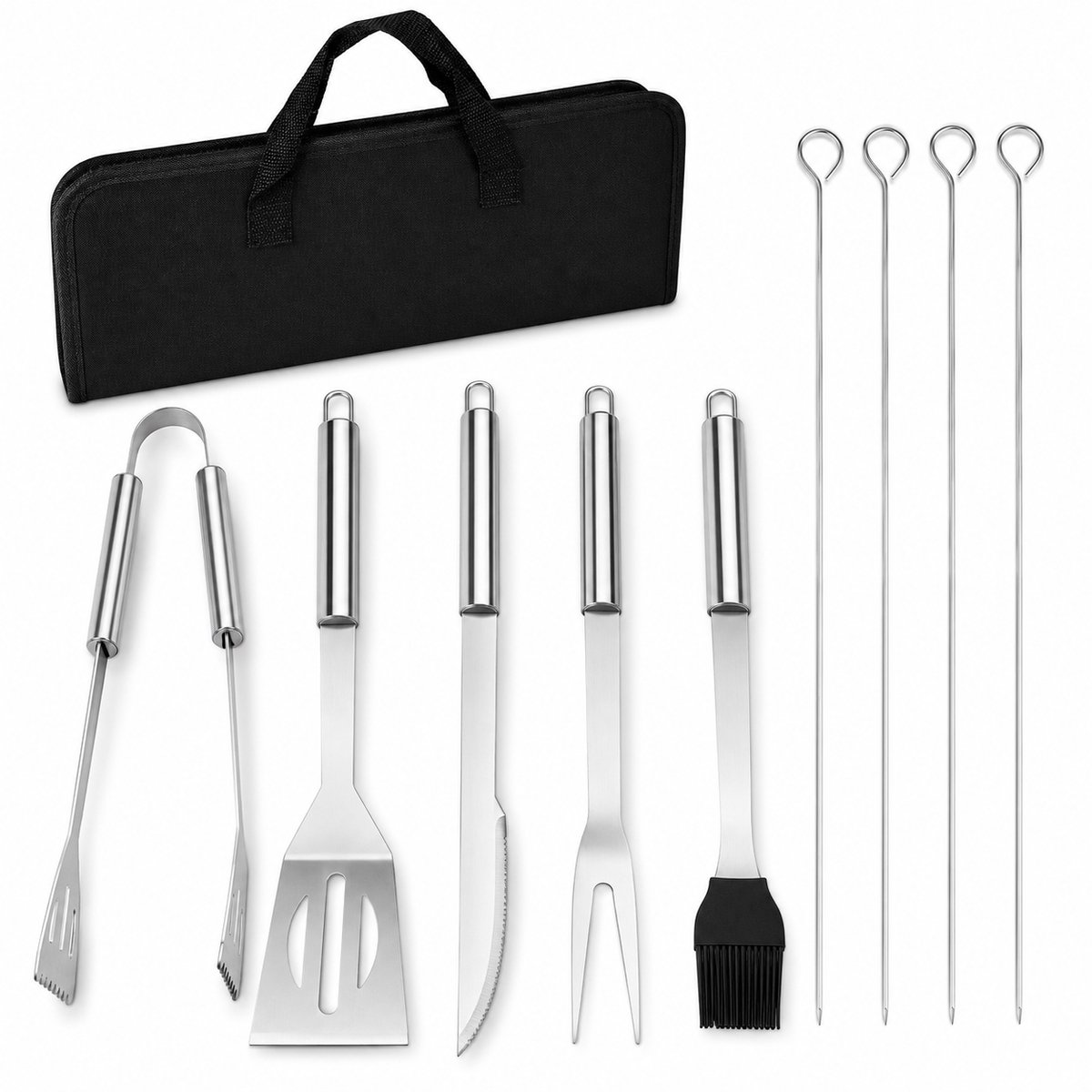 Consumerce® 9-Delige Barbecue Accessoires Set – BBQ Accesoires – Tang Borstel Spatel Set – Tangenset – Vleestang Tangen – Barbeque Koffer – Barbecues Gereedschap -Schoonmaakborstel - Hoes