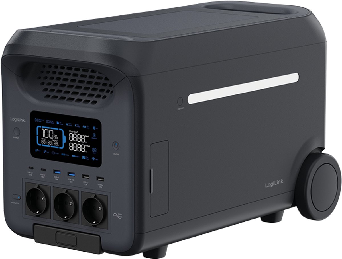 LOGILINK Professional Draagbare powerbank, 3000 W, LiFePO4-batterij, compatibel met Tuya, zwart